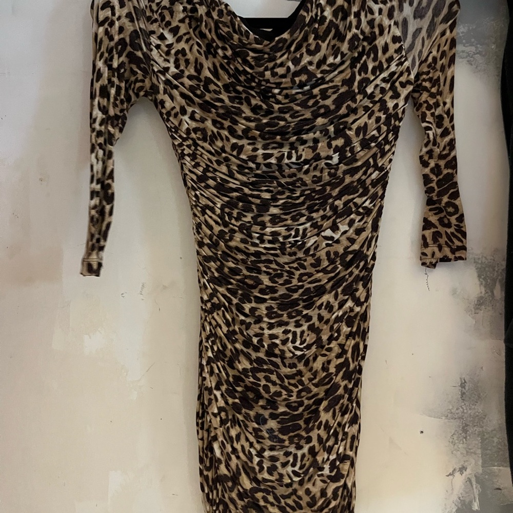 H&M Brown and Black Leopard Print Cowl Neck Dress